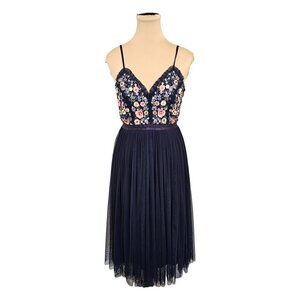 Dex Occasions Blue Embroidered and Beaded Floral Dress Sz S